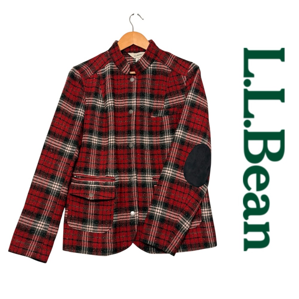 L.L. Bean Stonington Jacket Wool Silk Plaid Elbow Patches Equestrian Tweed‎ M
